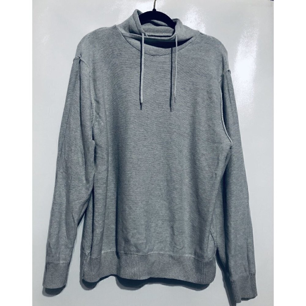 WRK Work Rest Karma Sweater Mens Large Shawl Collar Drawstring Pullover Gray